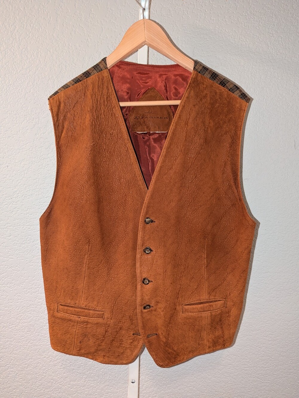 Vintage J.J. Farmer Pebble Suede Plaid Back Waistcoat Vest S/M Unisex